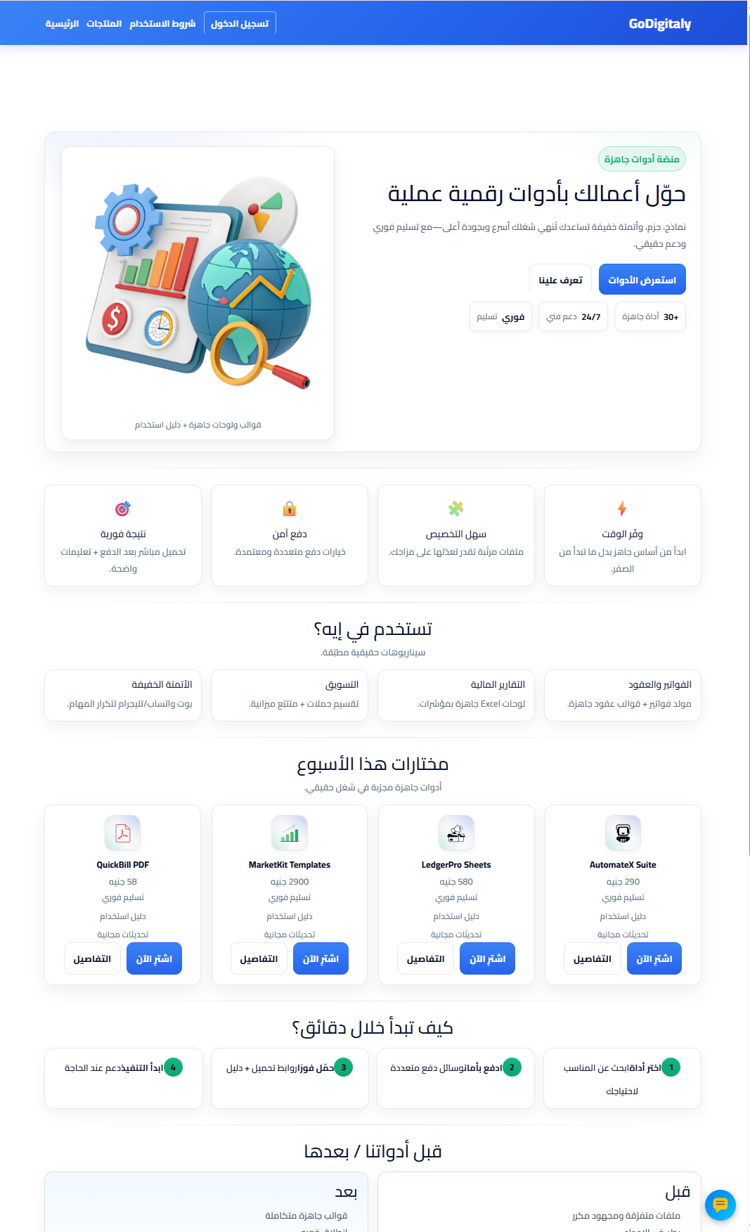 GoDigitaly — منصه بيع الدوات الرقمية — مواقع ويب | تصميم مواقع ومتاجر إلكترونية
