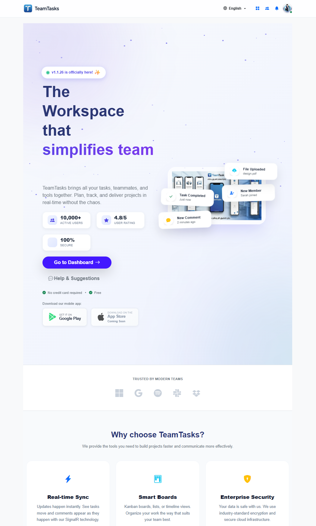 TeamTasks — منصة إدارة مهام وتعاون فرق — مواقع ويب
